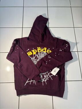 Men's Crewneck Hoodie with Spider Web Graphic - Maroon
